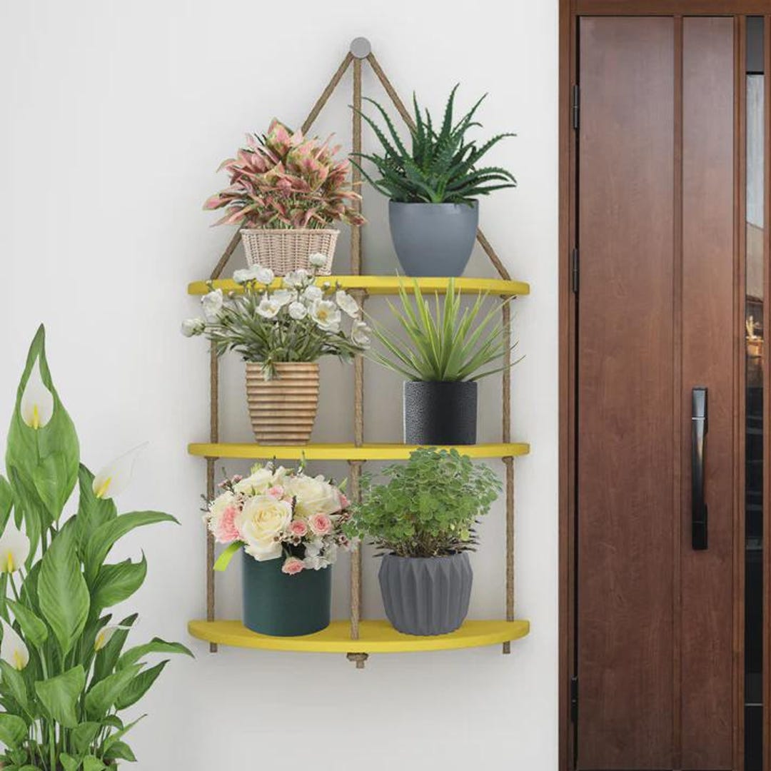 Window Plant Shelf | Hanging Window Shelf {3 Tiered} | Hanging Rope ...