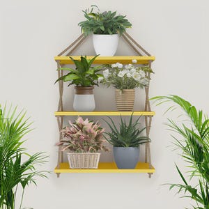 Abgestuftes Wandregal (3er Set) | Gestuftes Hängeregal | Seil Regale | Boho Blumenampel | Schwebende Regale | Wohndekor