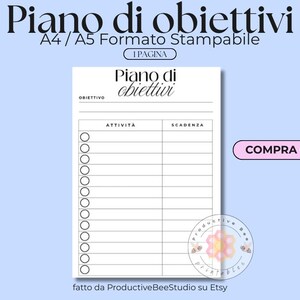 Piano di Obiettivi dell'anno Annuale Risoluzioni dell'anno Piano Obiettivo Stampabile PDF Formato A4 A5 Italiano