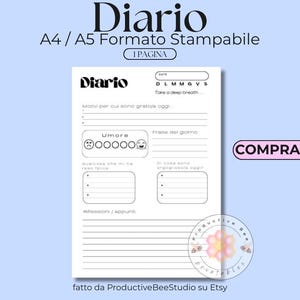 Diario dell'umore Diario della gratitudine PDF Stampabile Formato A4 A5 Italiano