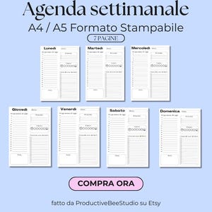 Agenda Settimanale Planner PDF Stampabile Formato A4 A5 Italiano