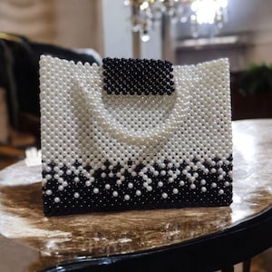 Black & White Pearl Tots Bag, Handmade Beaded Bag
