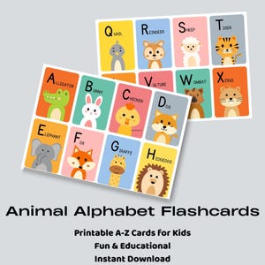 Cartões de alfabeto de animais fofos | Cartões de alfabeto para imprimir para crianças, bebês, pré-escola e ensino em casa