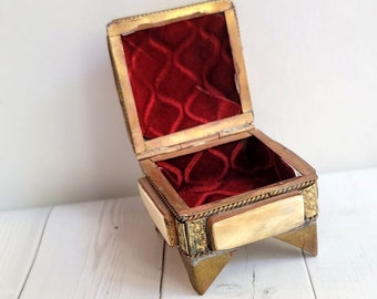 Brass and Stone Jewelry Box Velvet Lined