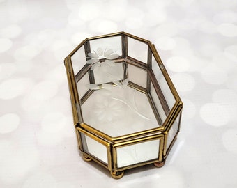 Brass & Glass Box With Etched Flower