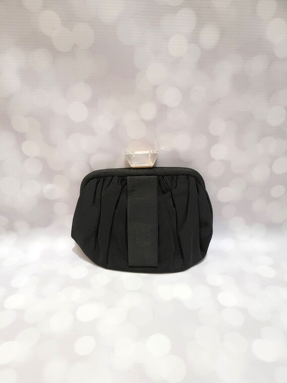 Vintage Ingber Black Clutch With Lucite Handle