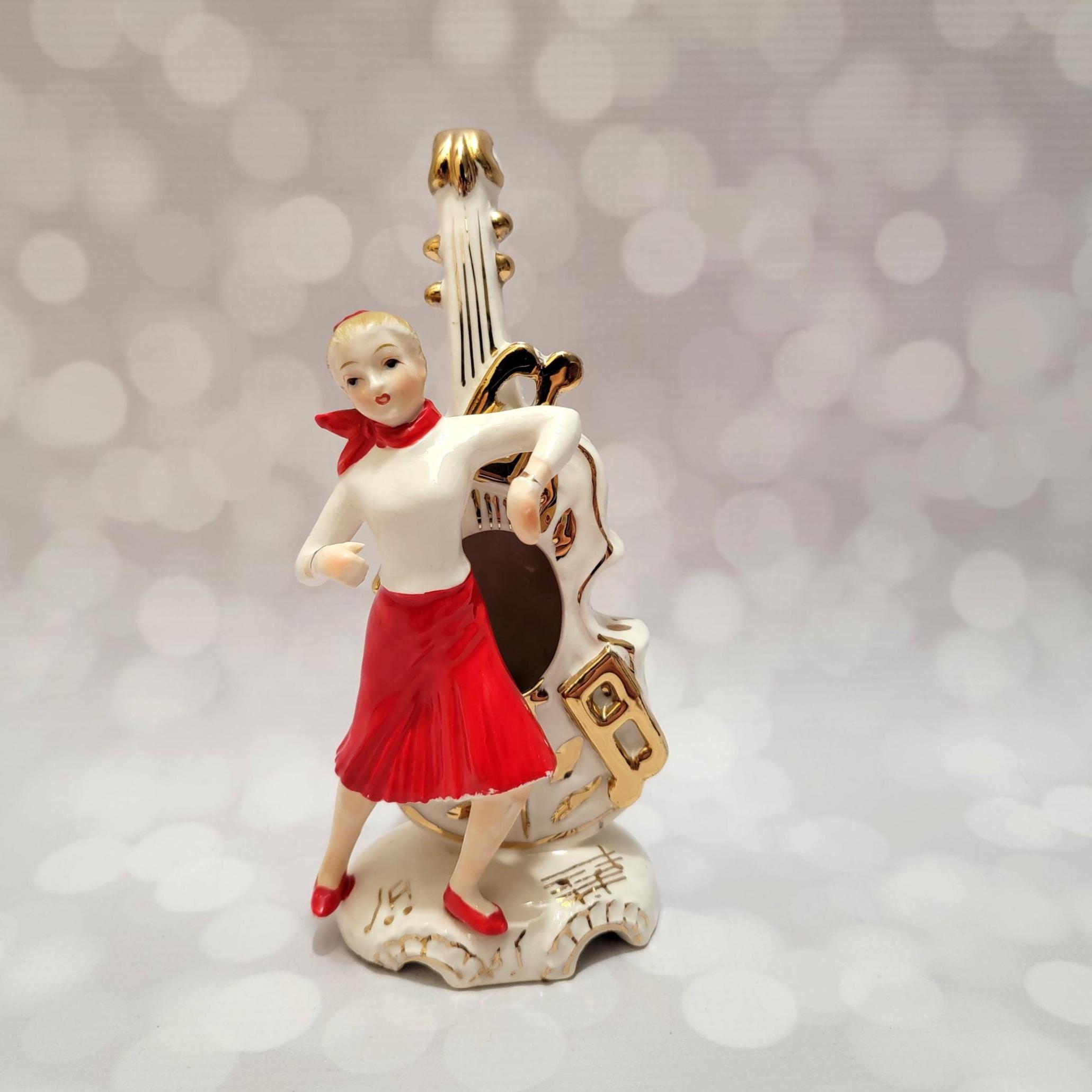 1950's Woman And Cello Figurine Lipper & Mann Japan Vintage Dancing Musician Gift