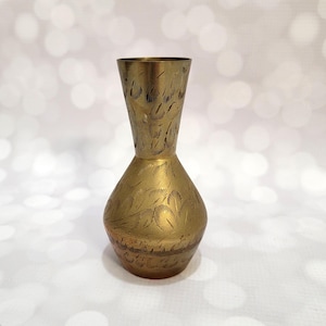 Vintage Etched Brass Bud Vase