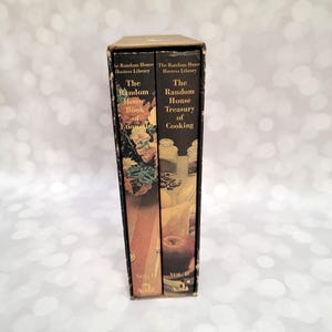 May include: A vintage book set featuring "The Random House Book of Etiquette" and "The Random House Treasury of Cooking." The books are in a decorative box with floral and food illustrations. The set is from the Hostess Library.