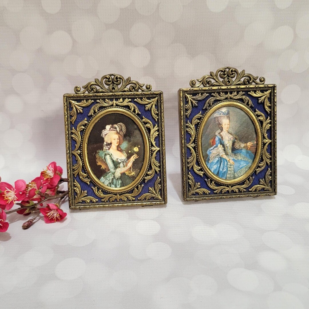 Vintage Ornate Brass & Cobalt Blue Victorian Woman Frames Made in Italy ...
