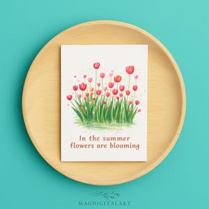 Sommer Tulpe Grußkarte - Blühende Blumen Kunst Karte für Freunde Familie und Gartenliebhaber - Aquarell Blume Blanko Karte mit Umschlag