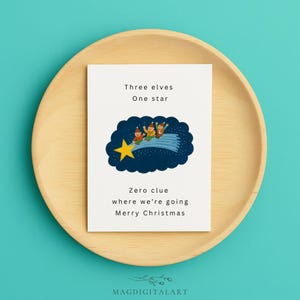 Carte de Noël drôle d'elfe - Carte de voeux de trois elfes une étoile pour des amis ou des collègues - Carte de voeux de Noël humoristique pour des adultes Enfants famille