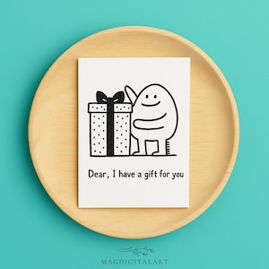 Tarjeta de felicitación con un divertido regalo sorpresa: una linda nota minimalista de dibujos animados para cumpleaños, amistad, simplemente porque sí, autocuidado y una sorpresa inspiradora.