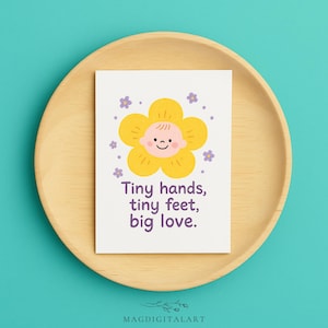 Baby Shower Card Newborn Flower Baby Greeting Card Tiny Hands Tiny Feet Big Love New Parent Card for Girl Boy Cute Infant Congratulations