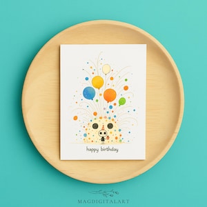 Cartão de aniversário de esqueleto colorido e caprichoso com balões, ilustração fofa e peculiar em aquarela, cartão de felicitações engraçado para festa floral
