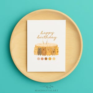 Bear Birthday Card – Handmade Cute Animal Greeting Card with Cake Illustration – Funny Card for Kids or Friends