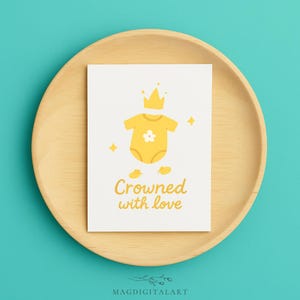 Royal Baby Shower Card Crowned with Love Newborn Greeting Card Cute Baby Congratulations Card for New Parents Boy Girl Baby Arrival