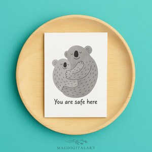 Sie sind hier sicher umarmt Koala Karte tröstende Unterstützungskarte Ermutigung Freundschaft Liebe Sie Karte Karte für psychische Gesundheit Beileidskarte