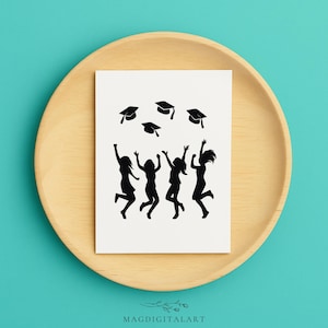 Biglietto di laurea in formato SVG per ragazze con stile silhouette, biglietto di laurea per la classe del 2025, carta da lettere unica per diplomati delle scuole superiori