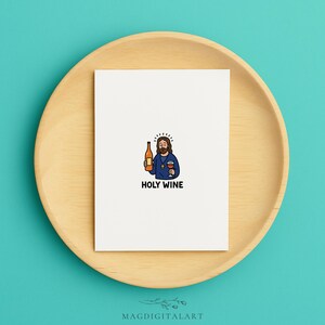 Grappige wenskaart heilige wijn – Handgemaakte kaart met religieuze humor met wijnillustratie – Sarcastische christelijke kaart voor vrienden