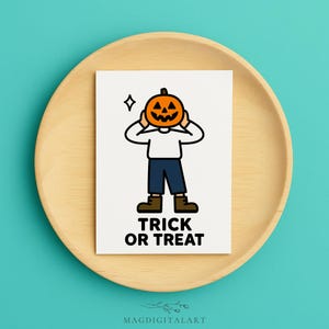 Trick or Treat Halloween Card – Handmade Pumpkin Head Greeting Card – Funny Spooky Card for Kids or Party Invitation