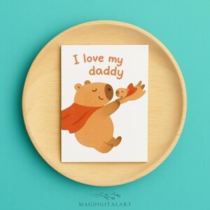 Carte de fête des pères d'enfants - Carte de voeux mignonne faite main d'ours - Carte d'animal J'aime mon papa pour l'anniversaire de papa ou la fête des pères