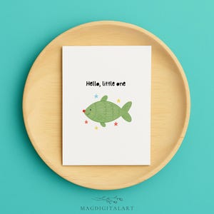 Baby Greeting Card – Handmade New Baby Card for Boy or Girl – Cute Animal Card with Hello Little One Message