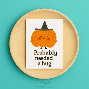 Tarjeta de felicitación reconfortante con una linda ilustración de calabaza, tarjeta de abrazo, tarjeta de ánimo, tarjeta de "Pensando en ti", tarjeta de amistad, tarjeta de apoyo emocional.