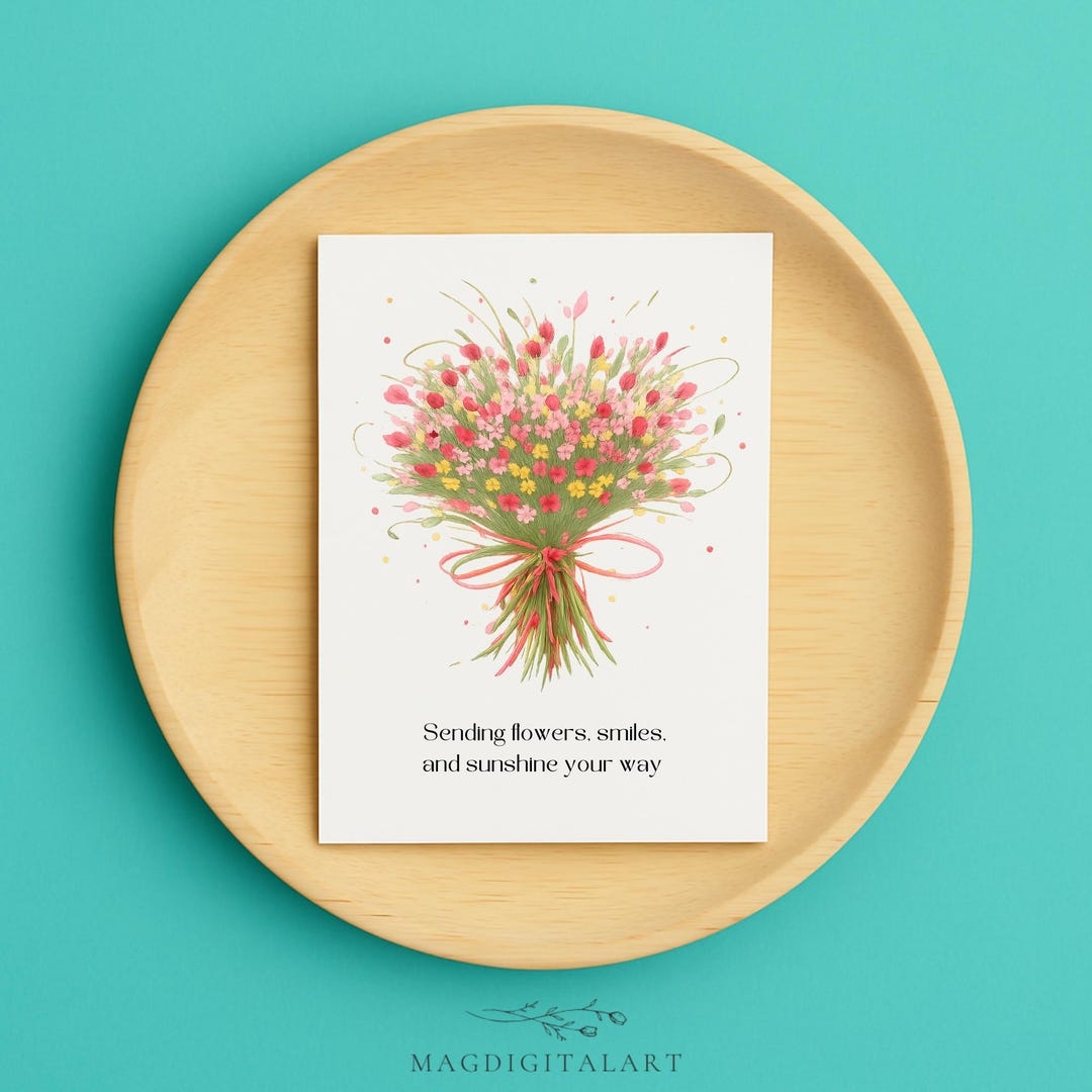Floral Greeting Card – Handmade Watercolor Flower Bouquet Card – Blank ...