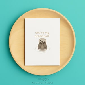 Leuke otterliefdeskaart voor vriendin of vriend – Valentijnsdagkaart grappige dieren – Handgemaakte aquarelkaart met woordspeling