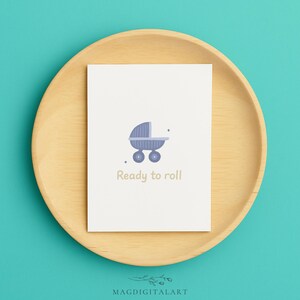 Tarjeta de baby shower lista para usar, tarjeta de felicitación para recién nacidos, tarjeta de felicitación con tema de cochecito para nuevos padres, regalo de recuerdo para la llegada de un bebé niño o niña.