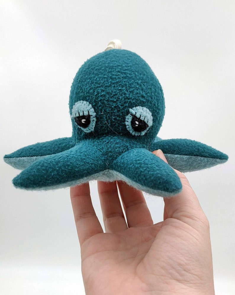 Teal Squid christmas ornament, beach holiday decorations, handmade sea creature doll, octopus stuffed animal, eco friendly nursery decor Bild 1