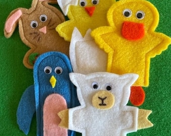 Spring Friends finger puppets...chick in egg, duck, bunny, lamb, bird