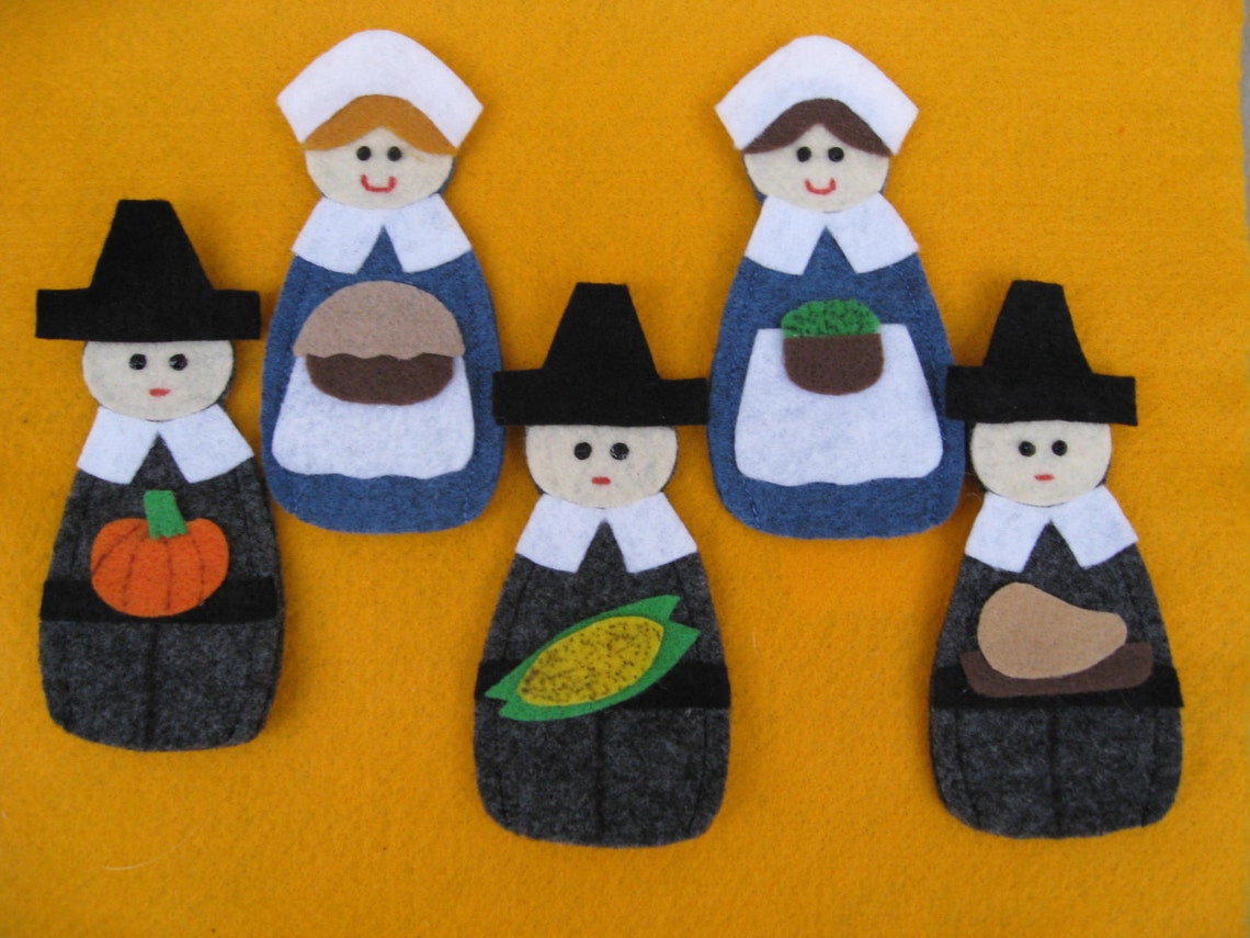 5 Pilgrims Felt Finger Puppets Original Laminated Rhyme - Etsy