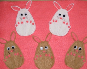 5 Little Bunnies Finger Puppets with laminated rhyme, handcrafted from felt, preschool