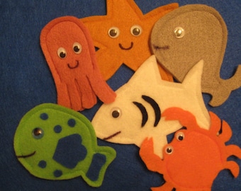Ocean Creatures Finger Puppets shark, octopus, whale, fish, starfish, crab