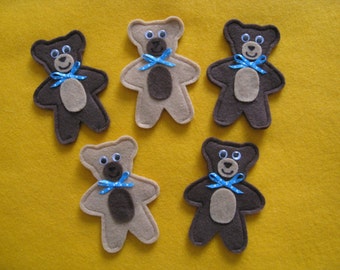 5 Teddy Bear Finger Puppets with laminated rhyme