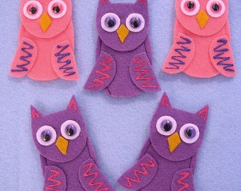 5 Owl Felt Finger Puppets with laminated rhyme