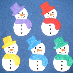 5 Snowmen Felt Finger Puppets with laminated rhyme