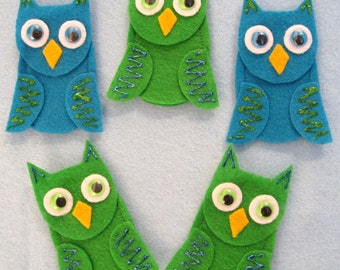 5 Owl Felt Finger Puppets with laminated rhyme