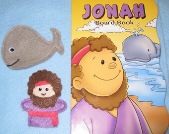 Jonah and the Whale Finger Puppets, handcrafted from felt, board book included