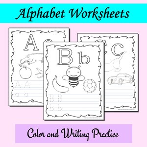 Alphabet Color and Handwriting Worksheets for Pre-k/Kindergarten
