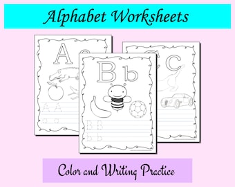 Alfabetkleur- en handschriftwerkbladen voor kleuters/kleuterscholen