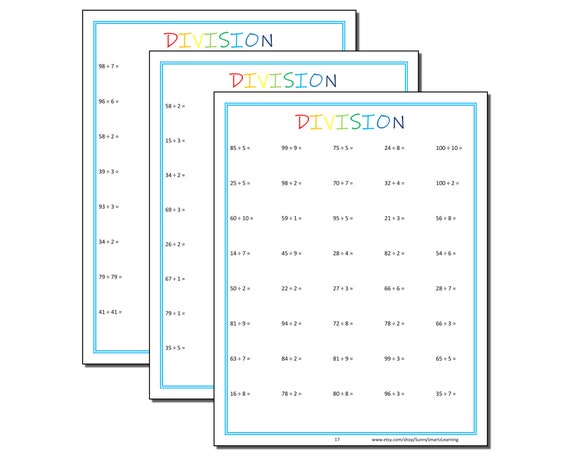30 division worksheets no remainders 3rd grade 4th grade etsy