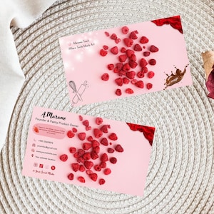 Cartão de visita editável para padaria, cartão com código QR, design de cartão de visita para Instagram, cartão de visita para confeitaria, modelo para Canva