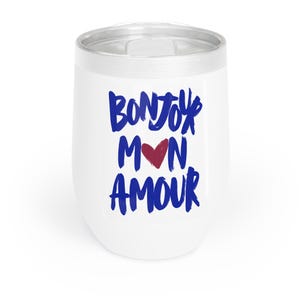 Bonjour Mon Amour Weinbecher | Nettes Geschenk für Paare, Hochzeit, Jahrestag, Wein-Liebhaber, im Freien Dekor