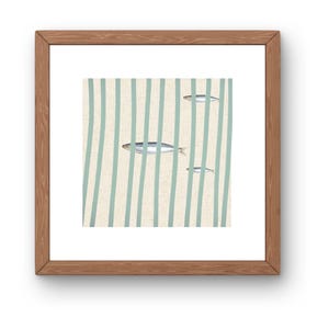 Stampa artistica minimalista di pesci costieri - Moderna e stravagante arte murale - Download digitale di Beach House - Decorazione a righe nautiche - Varie dimensioni