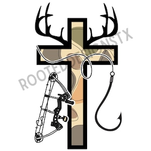 Camo Cross Hunting Fishing Design for Boys and Men - Youth Boy, Toddler Boy, Men Shirts - Digital Design
