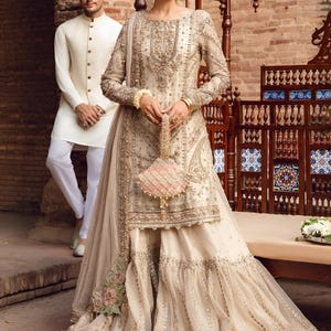 Latest Nikah Dress, Paksitan Indian Eid Party Dress ,Embroidery Clothes Stitched Gharara Mehndi Nikkah kameez Suit Outfit Made to Order