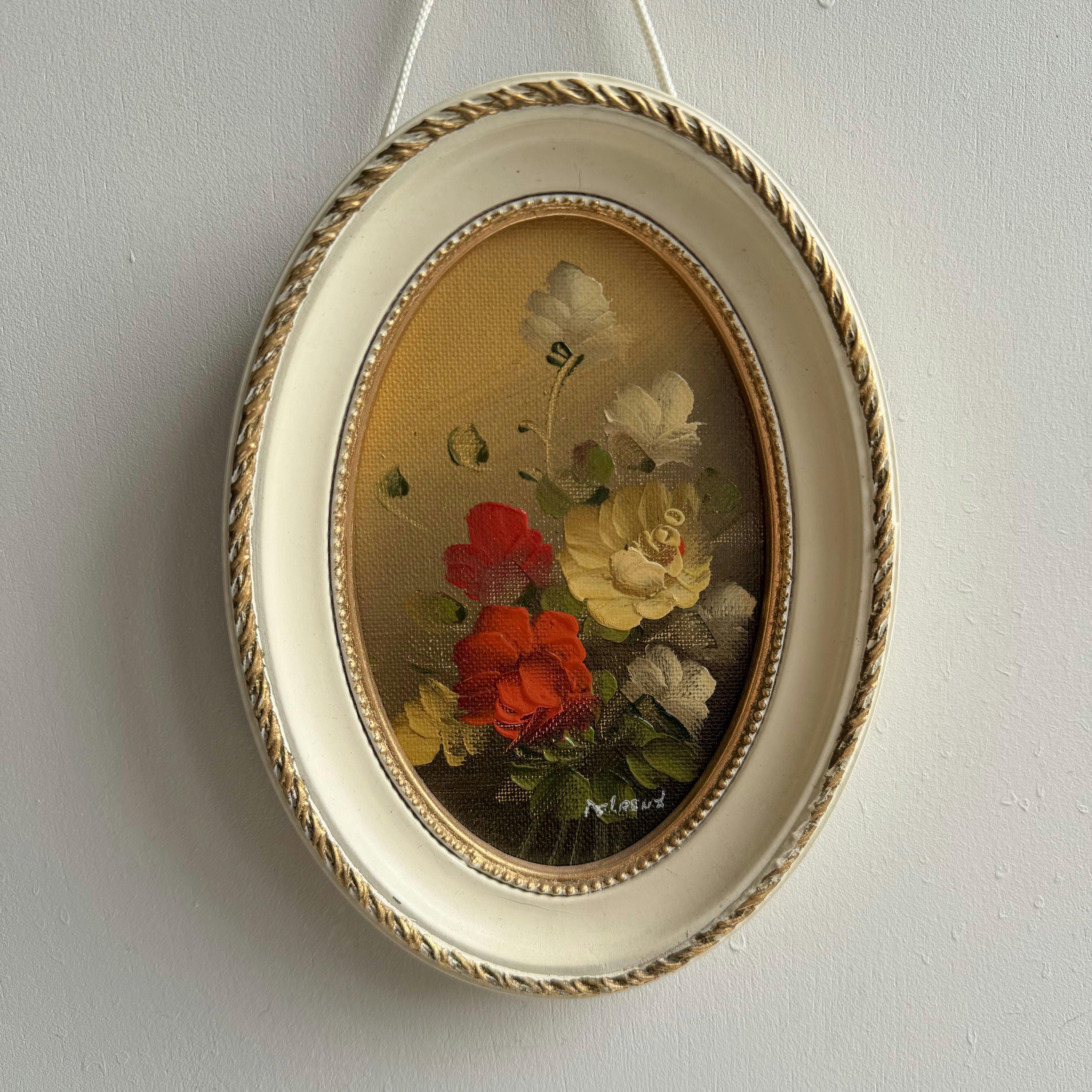 Antique Oval Flower Painting - Etsy